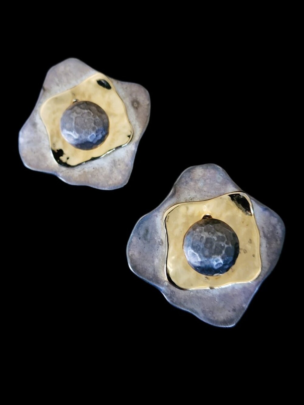 Vintage Chunky Mixed Metal Post Earrings Modernist Hammered Studs Morgan Taylor